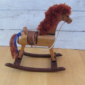 Small wooden rocking horse display figurine - 8 1/2" tall - country chic